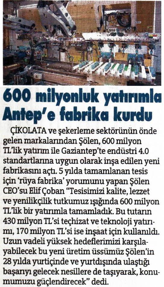 600 milyonluk yatırımla Antep'e fabrika kurdu